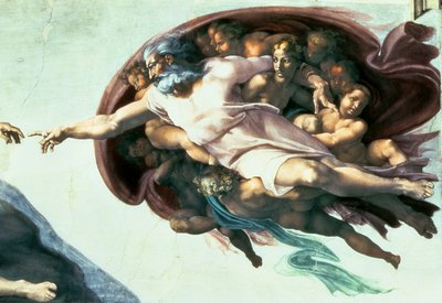 Sistine Chapel Ceiling: Creation of Adam, 1510 (post restoration) (detail) by Michelangelo Buonarroti